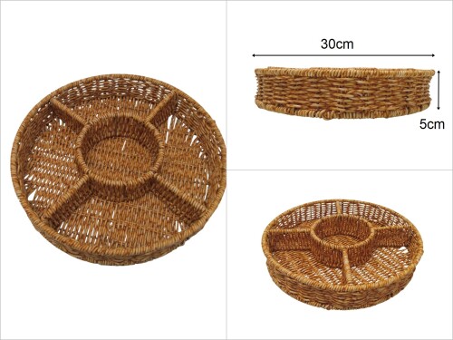 sd49694 dekoratif yuvarlak bölmeli el örgüsü pvc sunum sepeti - 