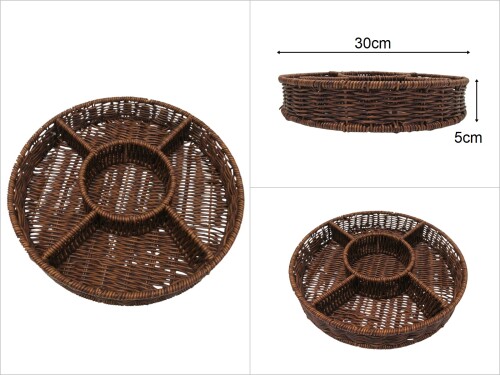 sd49695 dekoratif yuvarlak bölmeli el örgüsü pvc sunum sepeti - 