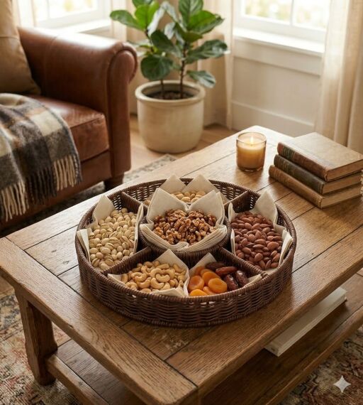 sd49695 dekoratif yuvarlak bölmeli el örgüsü pvc sunum sepeti - 2