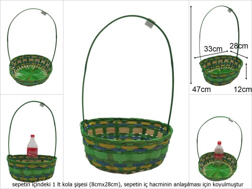 sd49716 üstten saplı oval yeşil bambu sepet - 