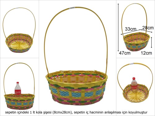 sd49717 üstten saplı oval sarı bambu sepet - 
