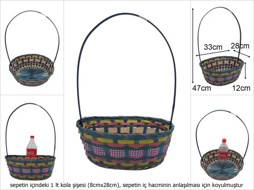 sd49718 üstten saplı oval mavi bambu sepet - 