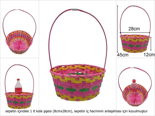 sd49726 üstten saplı yuvarlak pembe bambu sepet - 
