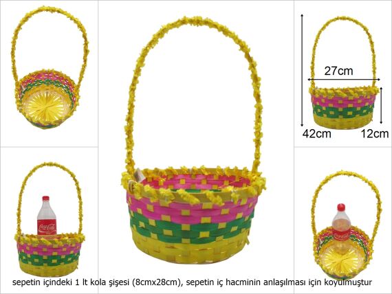 sd49727 üstten saplı yuvarlak sarı bambu sepet - 1