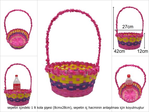 sd49728 üstten saplı yuvarlak pembe bambu sepet - 1