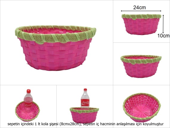 sd49735 yuvarlak yeşilli pembe bambu sepet - 1