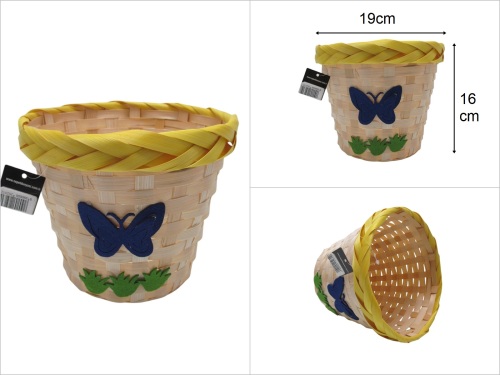 sd49749 yuvarlak kelebekli sarı bambu sepet - 