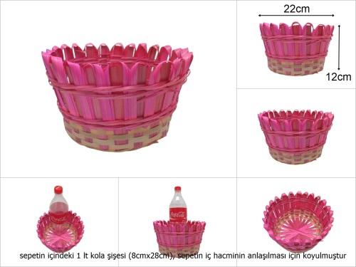 sd49756 dekorlu pembe yuvarlak bambu sepet - 