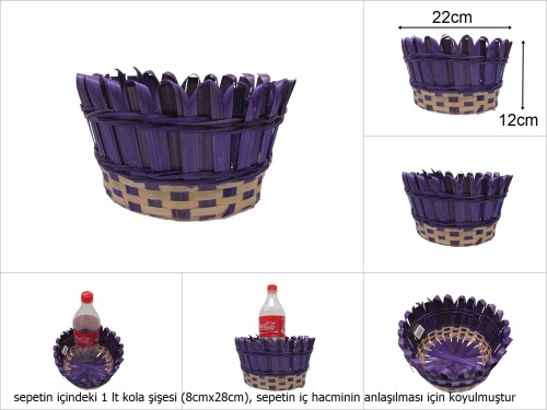 sd49758 dekorlu mor yuvarlak bambu sepet - 