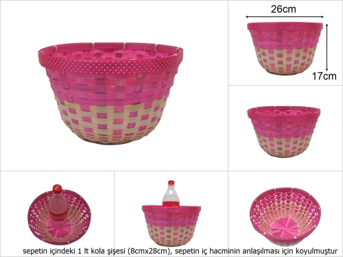 sd49764 pembe kurdelalı yuvarlak derin bambu sepet - 