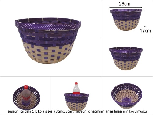 sd49767 mor kurdelalı yuvarlak derin bambu sepet - 