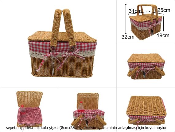 sd49793 metal iskelet üzerine pvc örme no1 pötikare kumaşlı sapları katlanan dikdörtgen piknik sepeti - 1