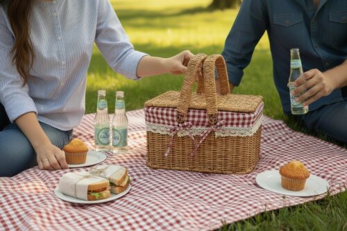 sd49793 metal iskelet üzerine pvc örme no1 pötikare kumaşlı sapları katlanan dikdörtgen piknik sepeti - (1)