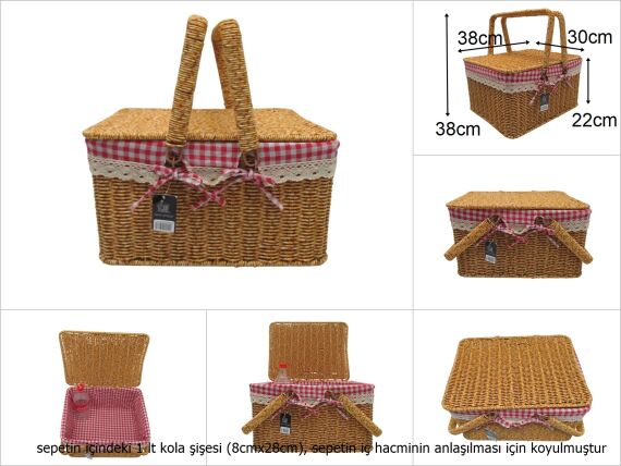 sd49794 metal iskelet üzerine pvc örme no2 pötikare kumaşlı sapları katlanan dikdörtgen piknik sepeti - 1