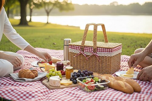 sd49794 metal iskelet üzerine pvc örme no2 pötikare kumaşlı sapları katlanan dikdörtgen piknik sepeti - (1)