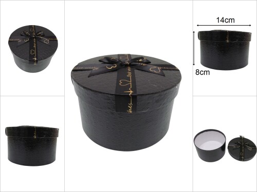 sd49807 parlak siyah kabartma ciltli no3 yuvarlak hediye kutusu - 