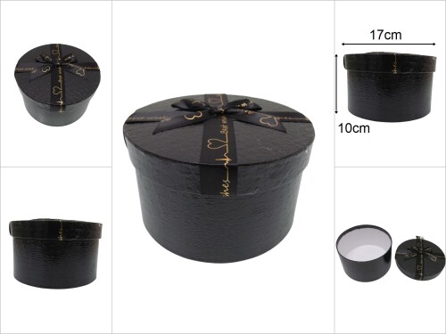 sd49809 parlak siyah kabartma ciltli no5 yuvarlak hediye kutusu - 