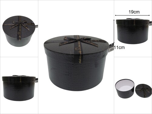 sd49810 parlak siyah kabartma ciltli no6 yuvarlak hediye kutusu - 