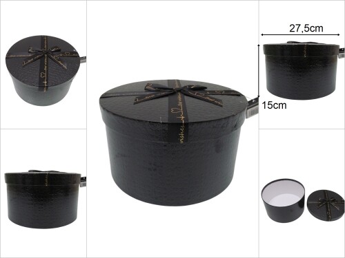 sd49814 parlak siyah kabartma ciltli no10 yuvarlak hediye kutusu - 