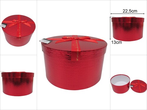 sd49822 parlak kırmızı kabartma ciltli no8 yuvarlak hediye kutusu - 