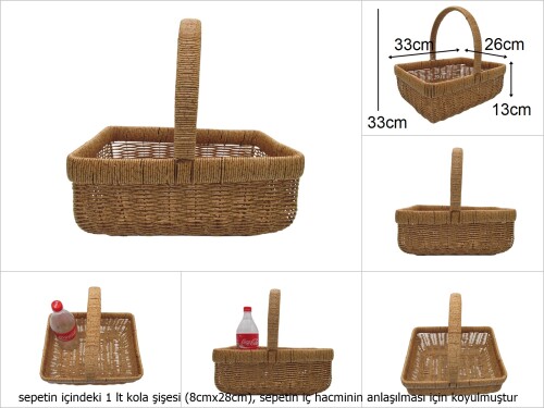 sd49826 metal iskelet üzerine pvc örülü no2 dikdörtgen üstten saplı sepet - 