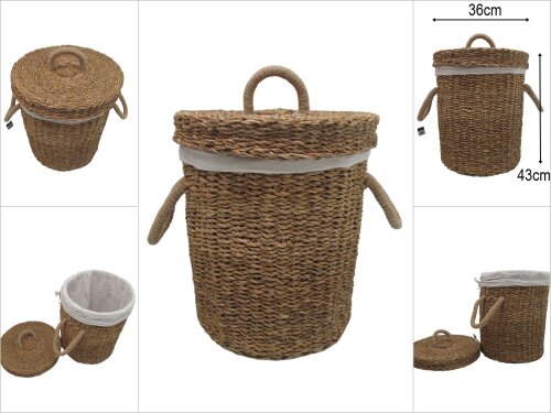 sd49828 dekoratif kapaklı no1 yuvarlak derin hasır sepet - 