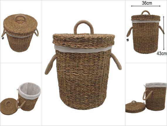 sd49828 dekoratif kapaklı no1 yuvarlak derin hasır sepet - 1