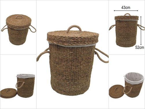 sd49829 dekoratif kapaklı no2 yuvarlak derin hasır sepet - 