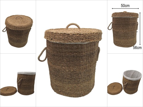 sd49830 dekoratif kapaklı no3 yuvarlak derin hasır sepet - 