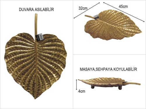 sd49865 eskitme gold boyalı no1 metal yaprak sehpa ve duvar dekoru - 