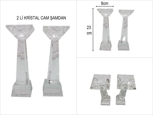 sd49949 dekoratif 2 li şeffaf kristal şamdan - BU ÜRÜN SADECE MAĞAZADAN SATIŞ