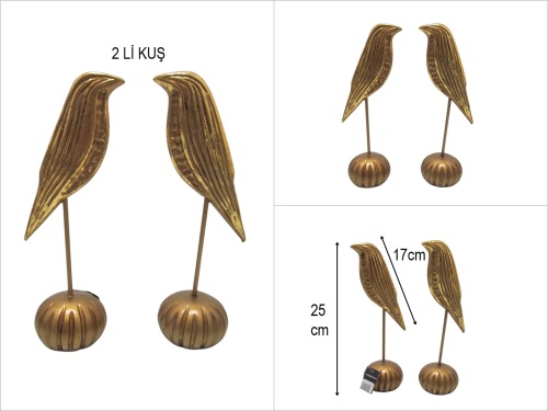 sd49952 dekoratif altın varak boyalı 2 li kuş obje - 
