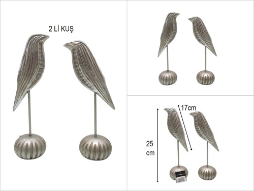 sd49953 dekoratif gümüş varak boyalı 2 li kuş obje - 