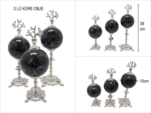 sd49969 dekoratif 3 lü siyah mermer desenli küre obje - BU ÜRÜN SADECE MAĞAZADAN SATIŞ