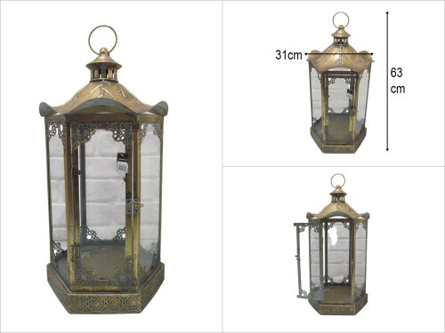 sd49976 dekoratif eskitme gold boyalı camlı metal mumluk fener - BU ÜRÜN SADECE MAĞAZADAN SATIŞ