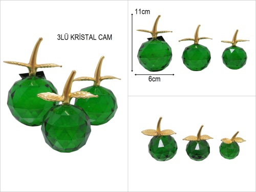 sd49986 kristal cam 3 lü renkli elma seti küçük - 
