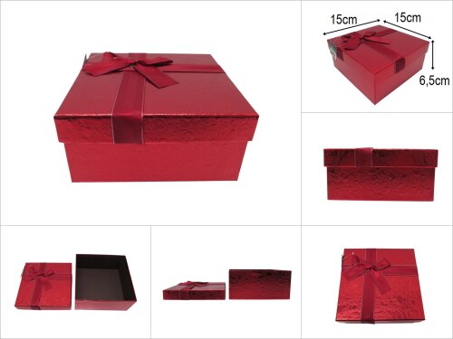 sd50015 kırmızı kare no1 kurdelalı parlak kabartma desenli hediye saklama kutusu - 