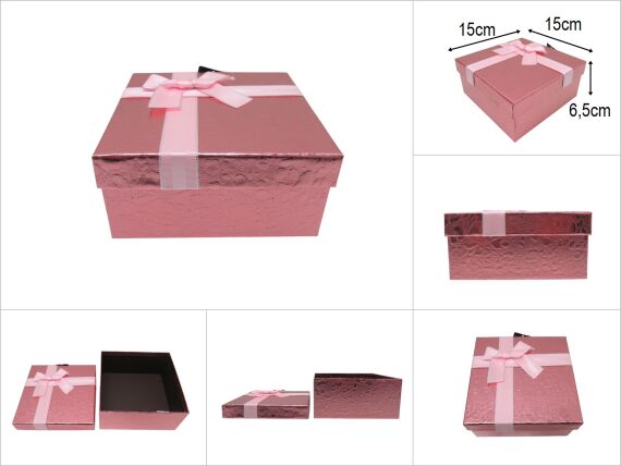 sd50018 pembe kare no1 kurdelalı parlak kabartma desenli hediye saklama kutusu - 1