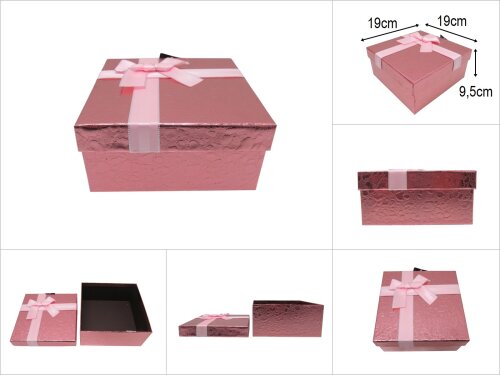 sd50020 pembe kare no3 kurdelalı parlak kabartma desenli hediye saklama kutusu - 