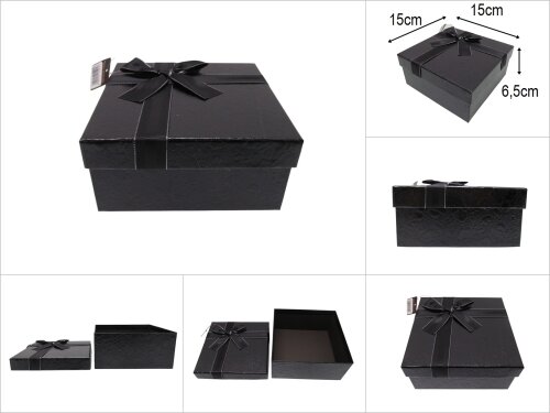 sd50021 siyah kare no1 kurdelalı parlak kabartma desenli hediye saklama kutusu - 