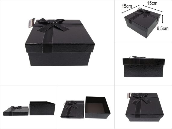 sd50021 siyah kare no1 kurdelalı parlak kabartma desenli hediye saklama kutusu - 1