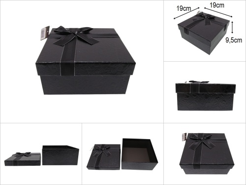 sd50023 siyah kare no3 kurdelalı parlak kabartma desenli hediye saklama kutusu - 