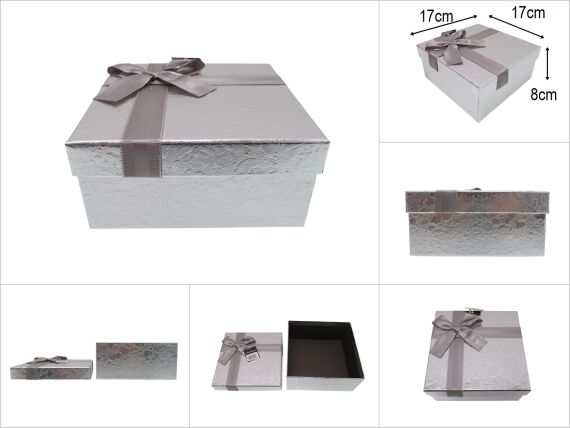 sd50025 gri kare no2 kurdelalı parlak kabartma desenli hediye saklama kutusu - 1