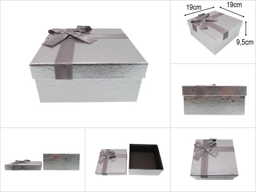 sd50026 gri kare no3 kurdelalı parlak kabartma desenli hediye saklama kutusu - 