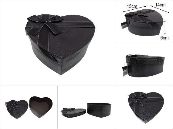 sd50029 siyah kalp no1 kurdelalı parlak kabartma desenli hediye saklama kutusu - 1