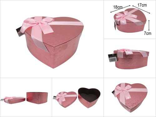 sd50033 pembe kalp no2 kurdelalı parlak kabartma desenli hediye saklama kutusu - 