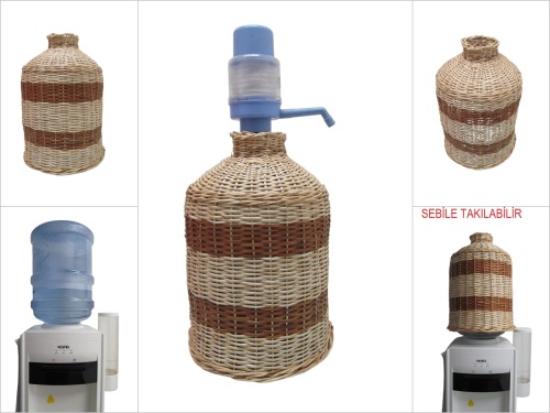 sd50049 kahverengi bambu dekorlu naturel söğüt damacana kılıfı - 