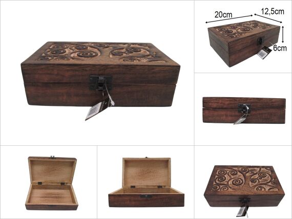 sd50078 dekoratif kapagı oymalı ahşap kutu asorti 20x12,5x6cm - 1