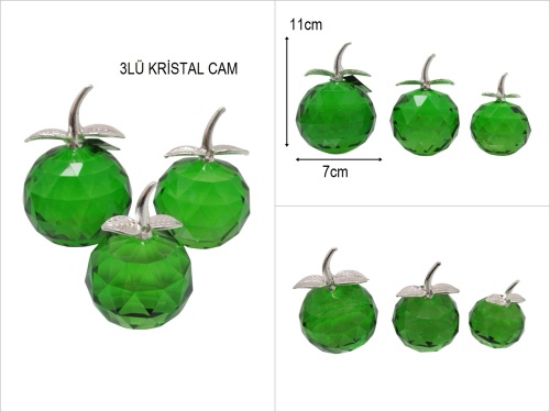 sd50134 kristal cam 3 lü renkli elma seti - 