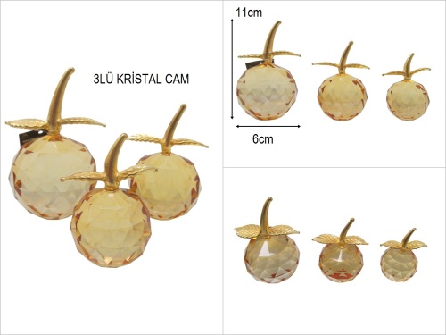 sd50135 kristal cam 3 lü renkli elma seti küçük - 